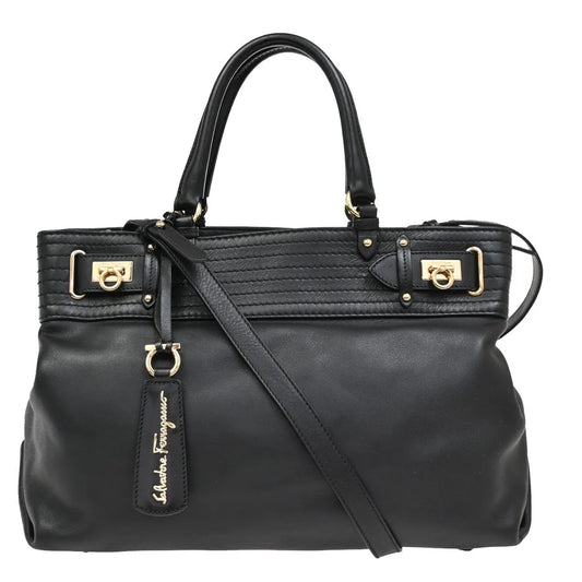 Salvatore Ferragamo Gancini Tote Leather, Black, Leather, Tote Bag