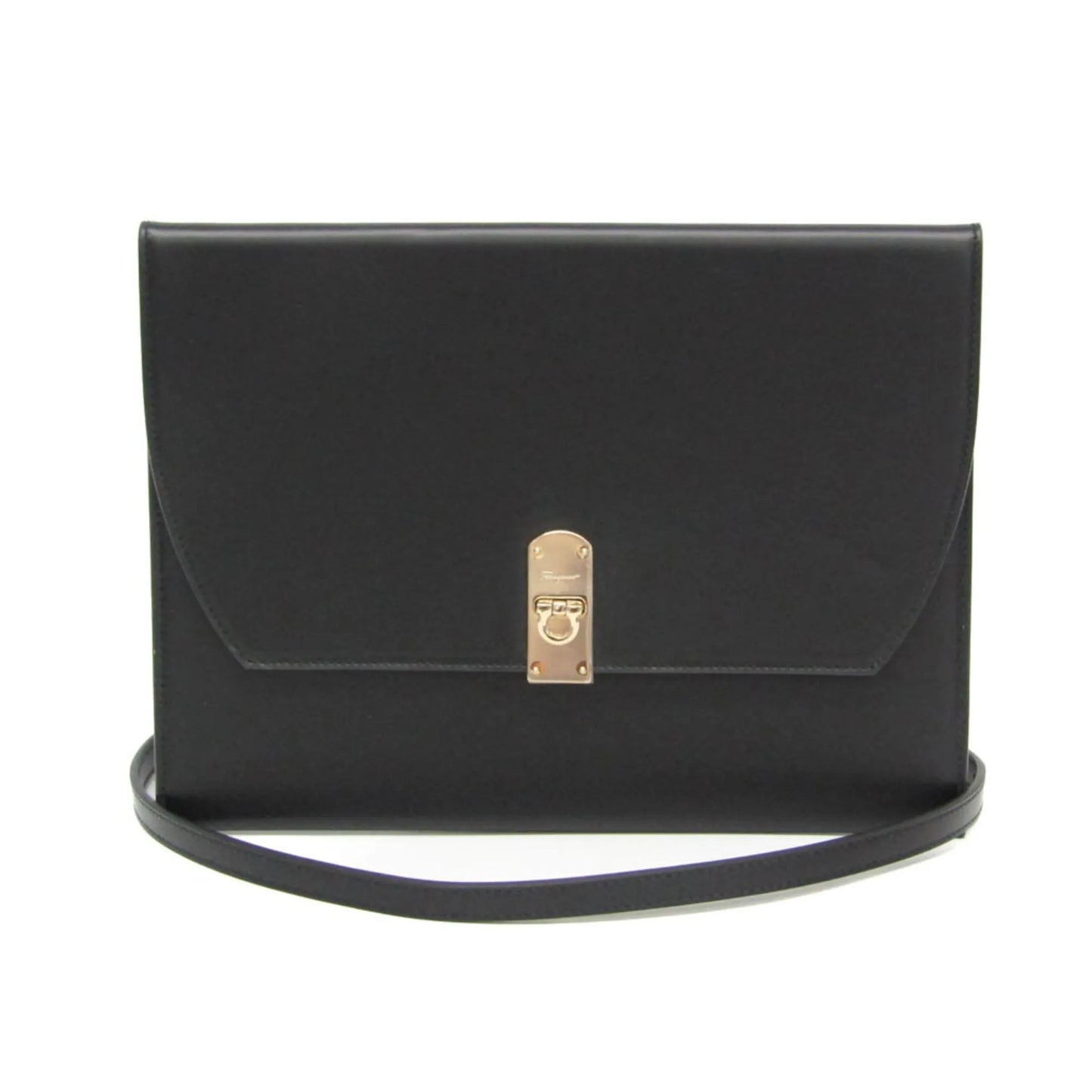 Salvatore Ferragamo Gancini Leather, Black, Leather, Shoulder Bag