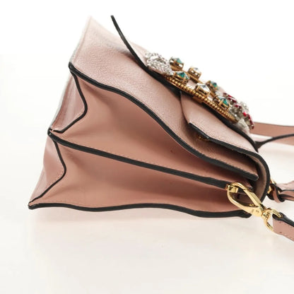 Miu Miu Madras Crystal Buckle Leather, Pink, Leather, Shoulder Bag