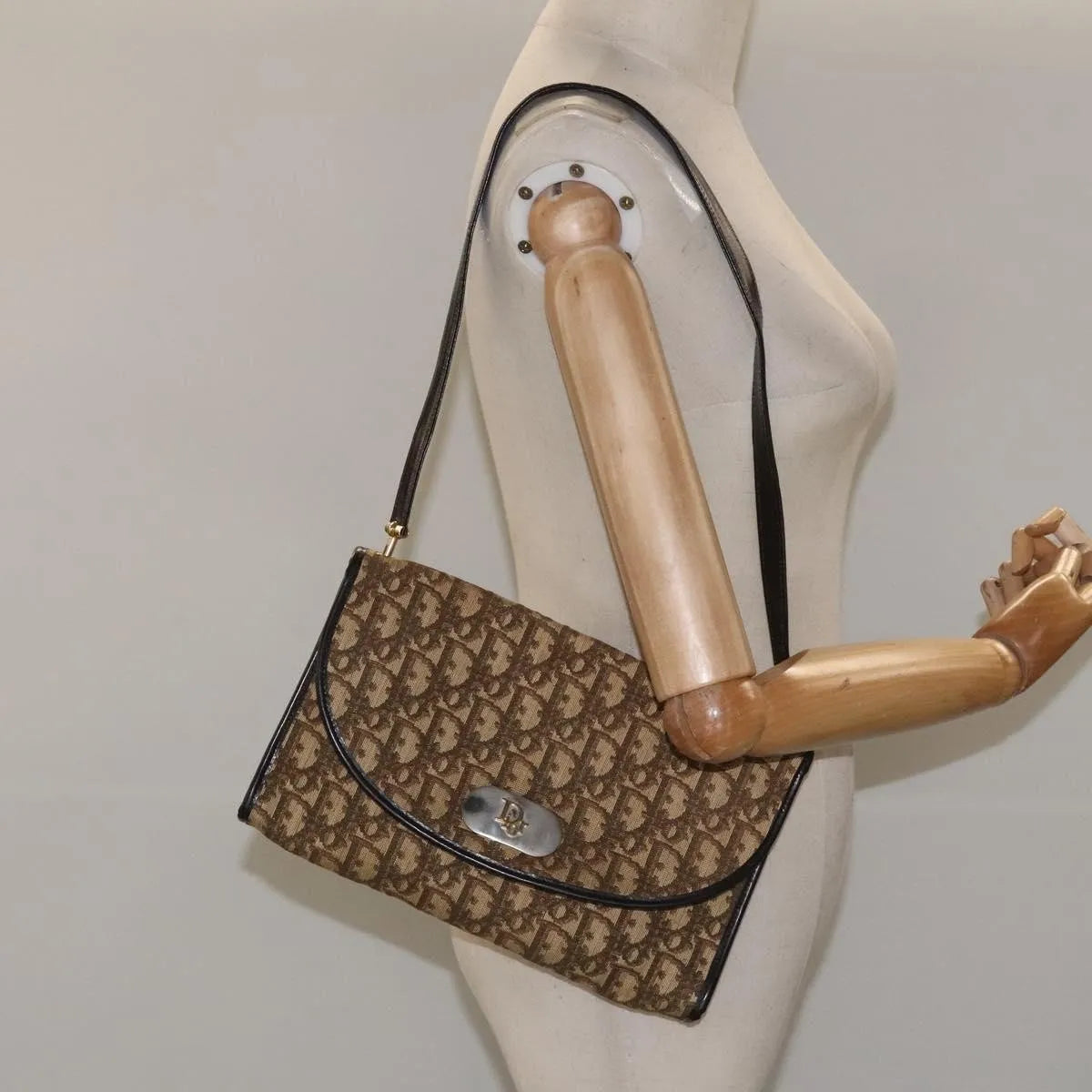 Christian Dior Vintage Trotter Flap Canvas, Brown, Canvas, Shoulder Bag