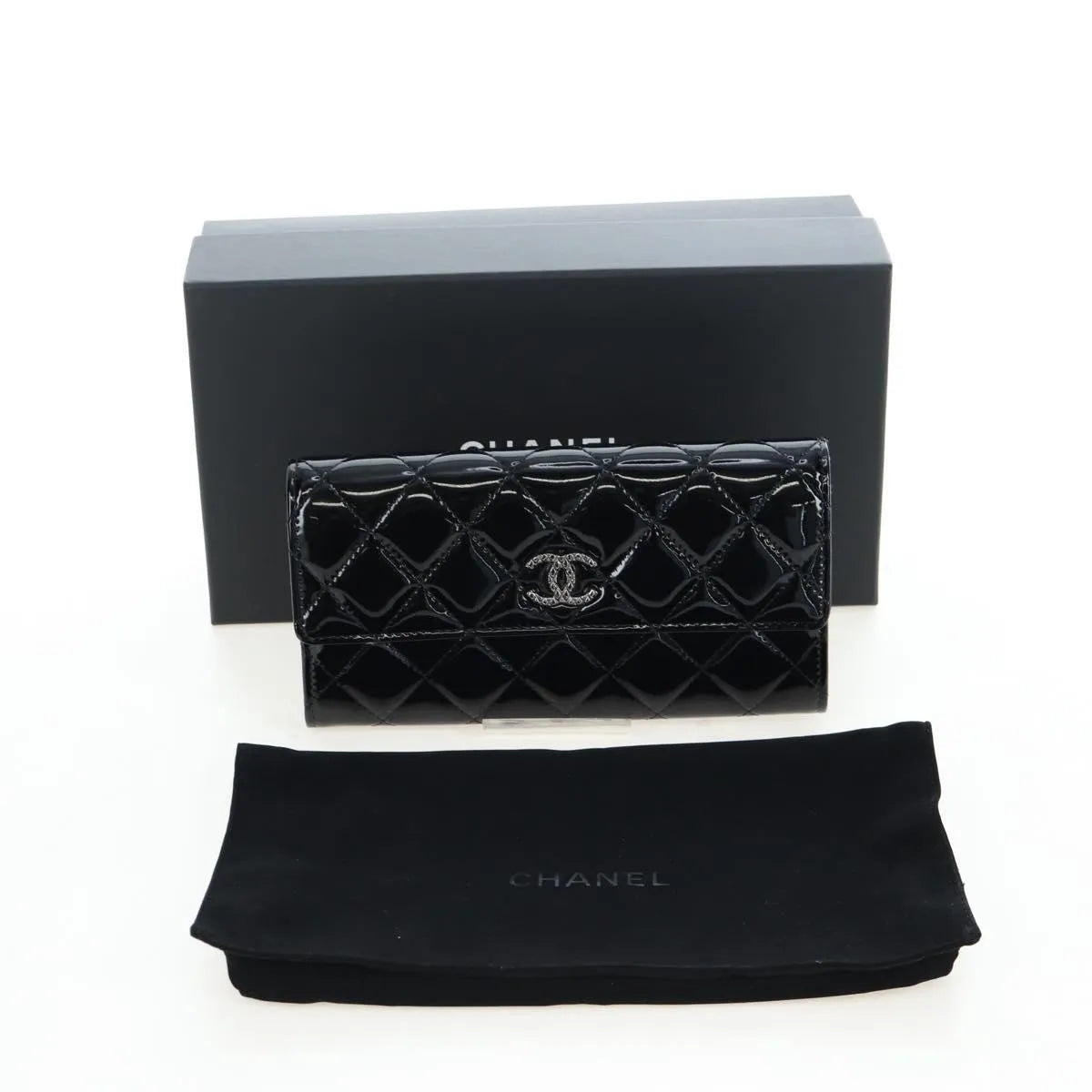 Chanel CC French Flap Quilted Patent Leather, Black, Patent Leather, Wallet
