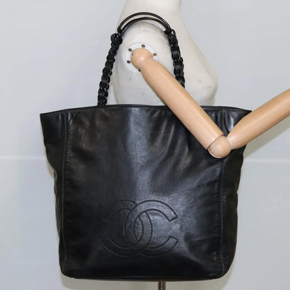 Chanel Vintage CC Resin Chain Tote Leather, Black, Leather, Tote Bag