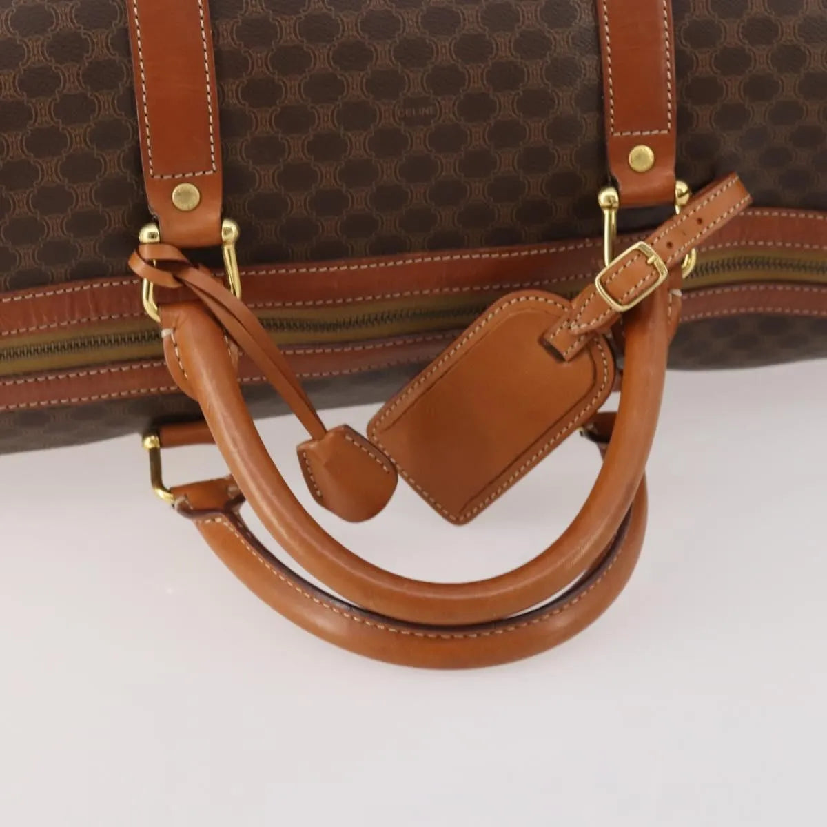 Celine Vintage Macadam Boston Canvas and Leather, Brown, PVC, Handbag