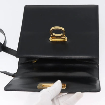 Salvatore Ferragamo Gancini Flap Leather, Black, Leather, Shoulder Bag