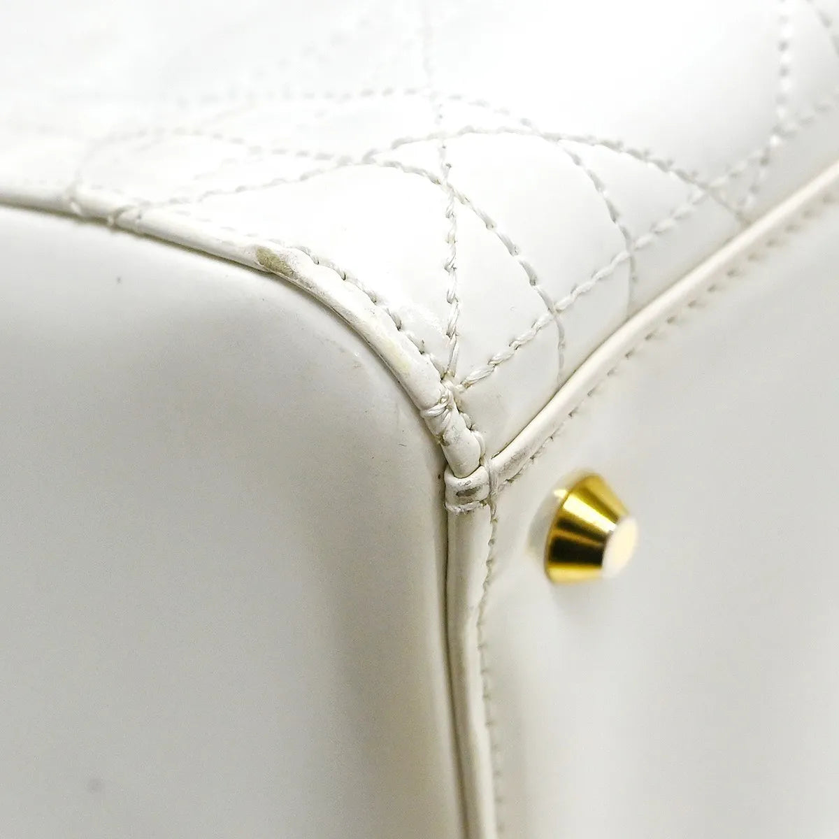 Christian Dior Lady Dior Cannage Quilt Patent, White, Patent Leather, Handbag