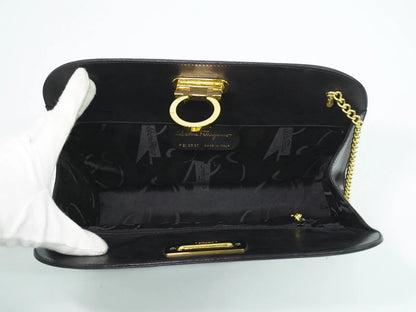 Salvatore Ferragamo Vintage Gancini Chain Leather, Black, Leather, Shoulder Bag