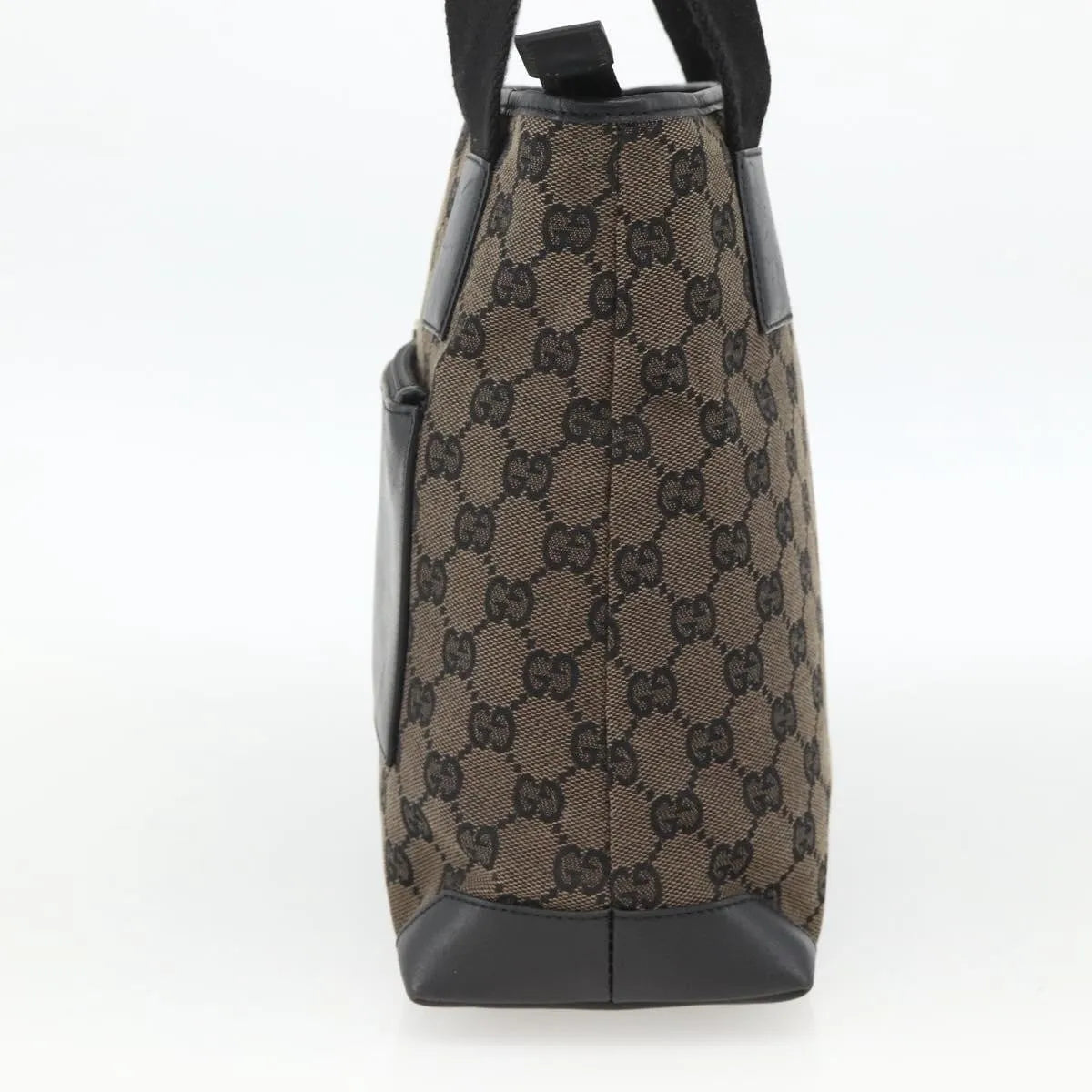 Gucci Vintage Front Pocket Tote GG Coated Canvas with Leather, Black, Canvas, Tote Bag