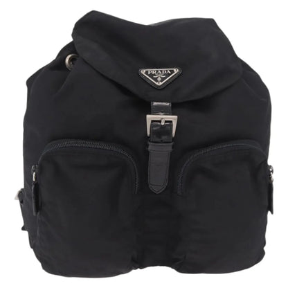 Prada Double Front Pocket Tessuto, Black, Nylon, Backpack
