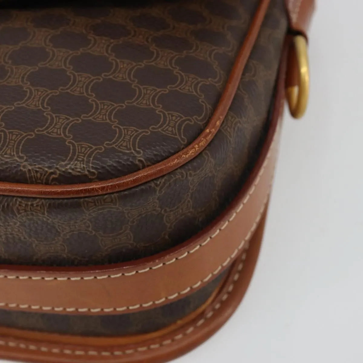 Celine Vintage Macadam Canvas and Leather, Brown, Canvas, Shoulder Bag