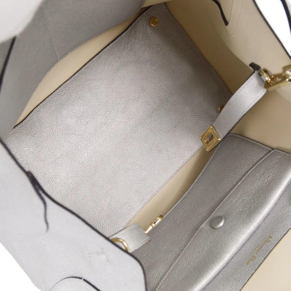 Christian Dior Open Bar Leather, Silver, Leather, Handbag