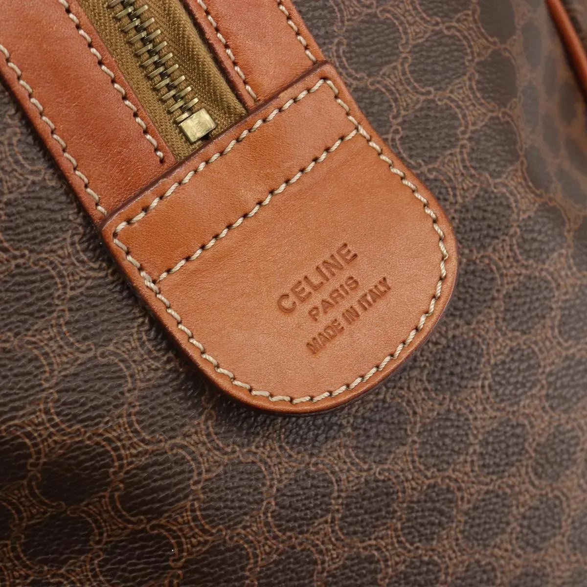 Celine Vintage Duffle Canvas and Leather, Brown, Canvas, Travel Bag