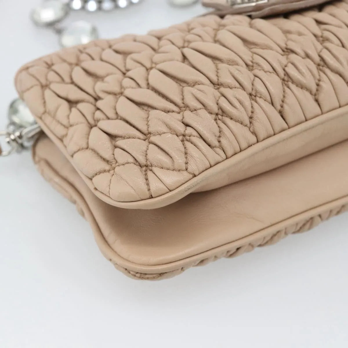 Miu Miu Crystal Convertible Chain Matelasse Leather, Pink, Leather, Shoulder Bag