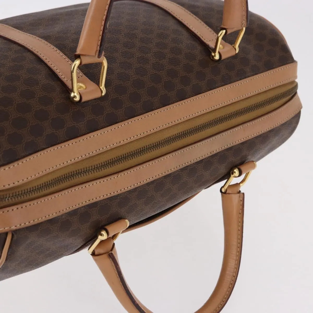Celine Vintage Macadam Boston Canvas and Leather, Brown, PVC, Handbag