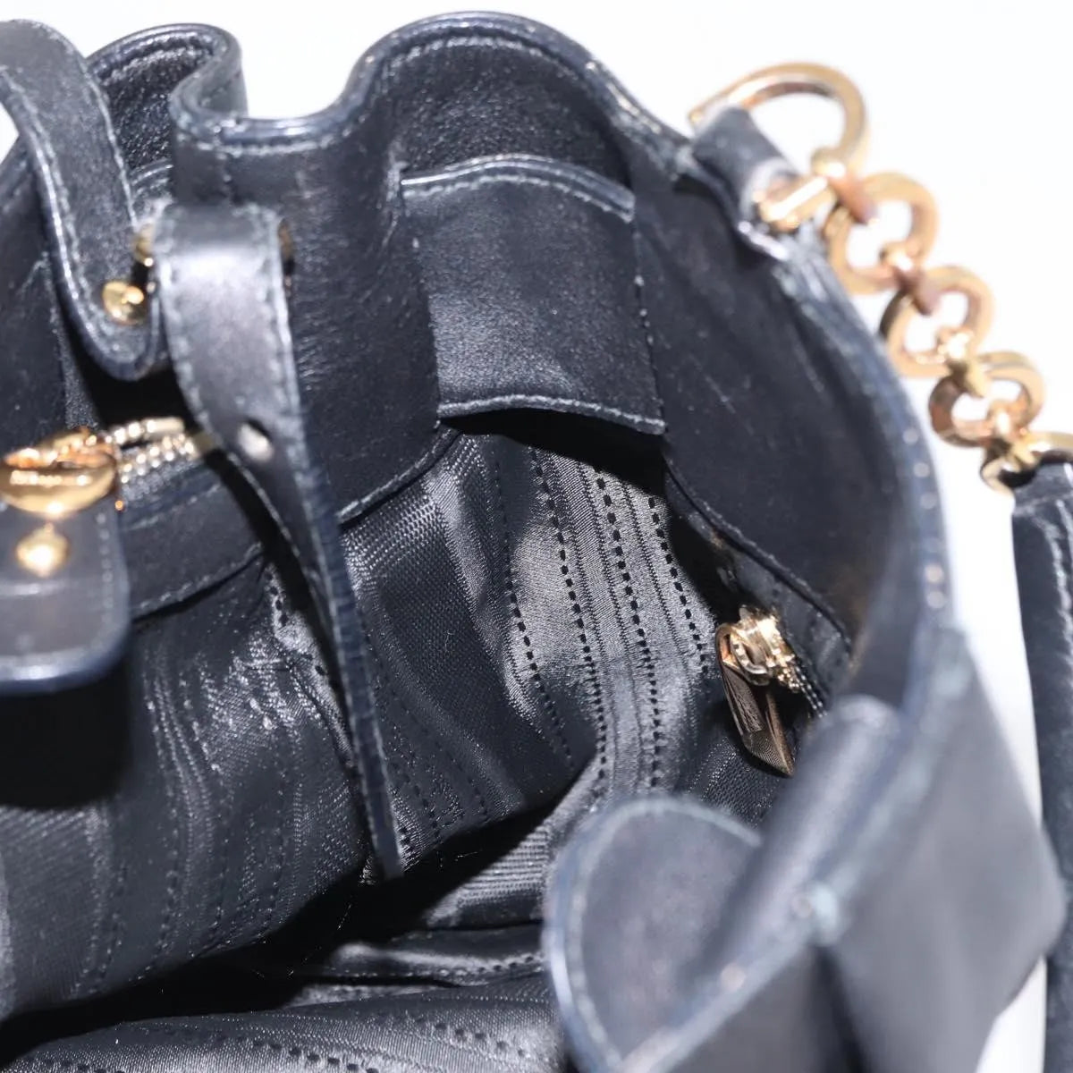 Salvatore Ferragamo W Chain Tote Leather, Black, Leather, Handbag