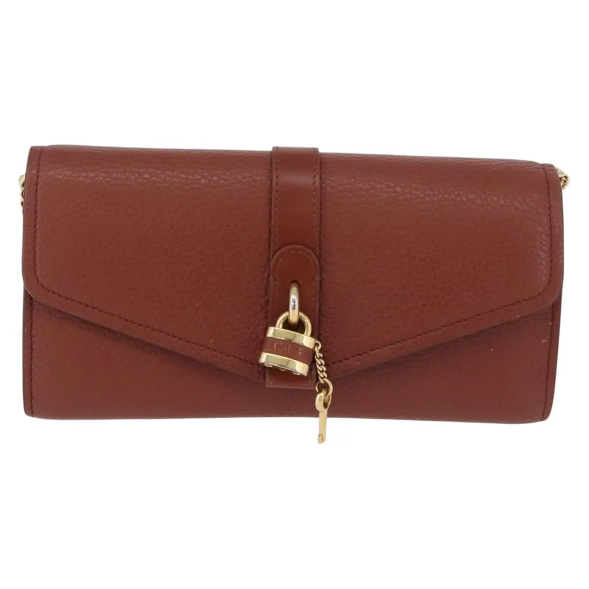 Chloe Aby Chain Leather, Brown, Leather, Shoulder Bag