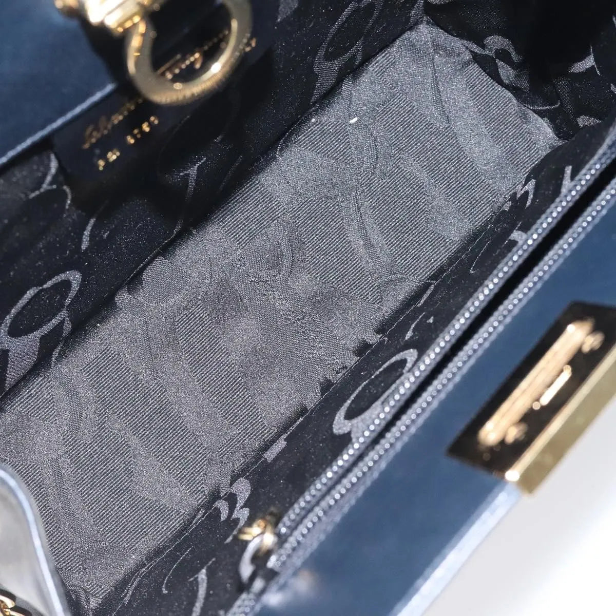 Salvatore Ferragamo Vintage Gancini Chain Leather, Navy, Leather, Shoulder Bag