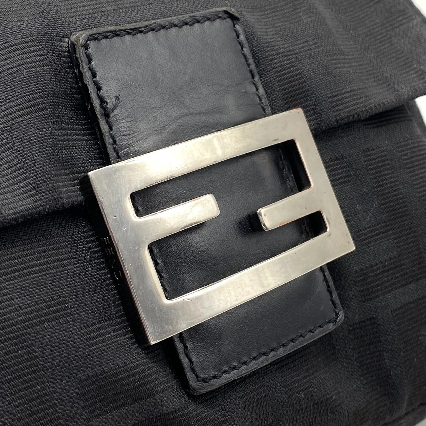 Fendi Mamma Baguette Canvas, Black, Canvas, Handbag