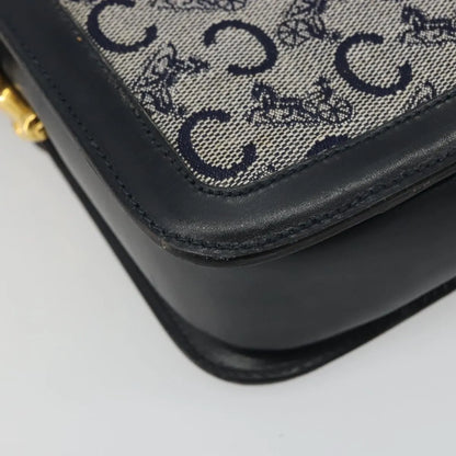 Celine Vintage Horse Carriage C Macadam Canvas and Leather, Navy, Canvas, Shoulder Bag
