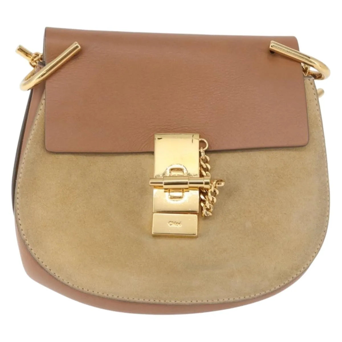 Chloe Drew Shoulder Leather, Beige, Suede, Handbag