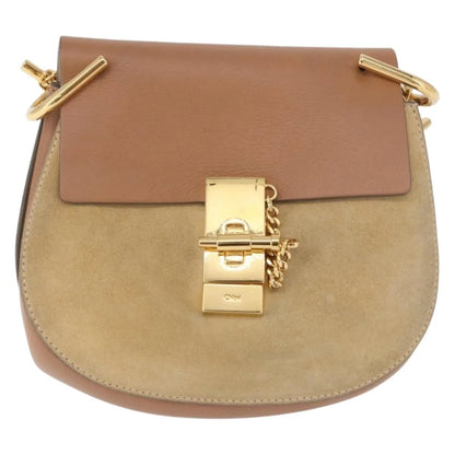 Chloe Drew Shoulder Leather, Beige, Suede, Handbag