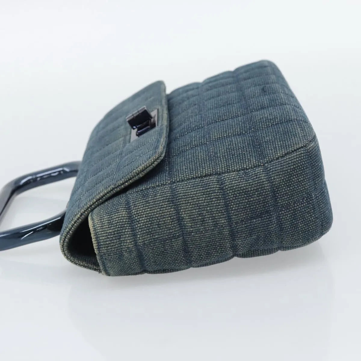 Chanel Chocolate Bar Mademoiselle Top Handle Quilted Denim, Blue, Canvas, Handbag
