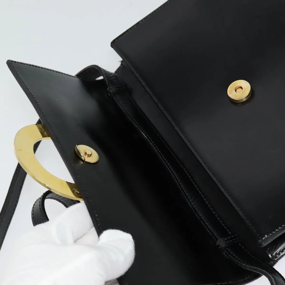 Celine Vintage Circle Logo Leather, Black, Leather, Shoulder Bag