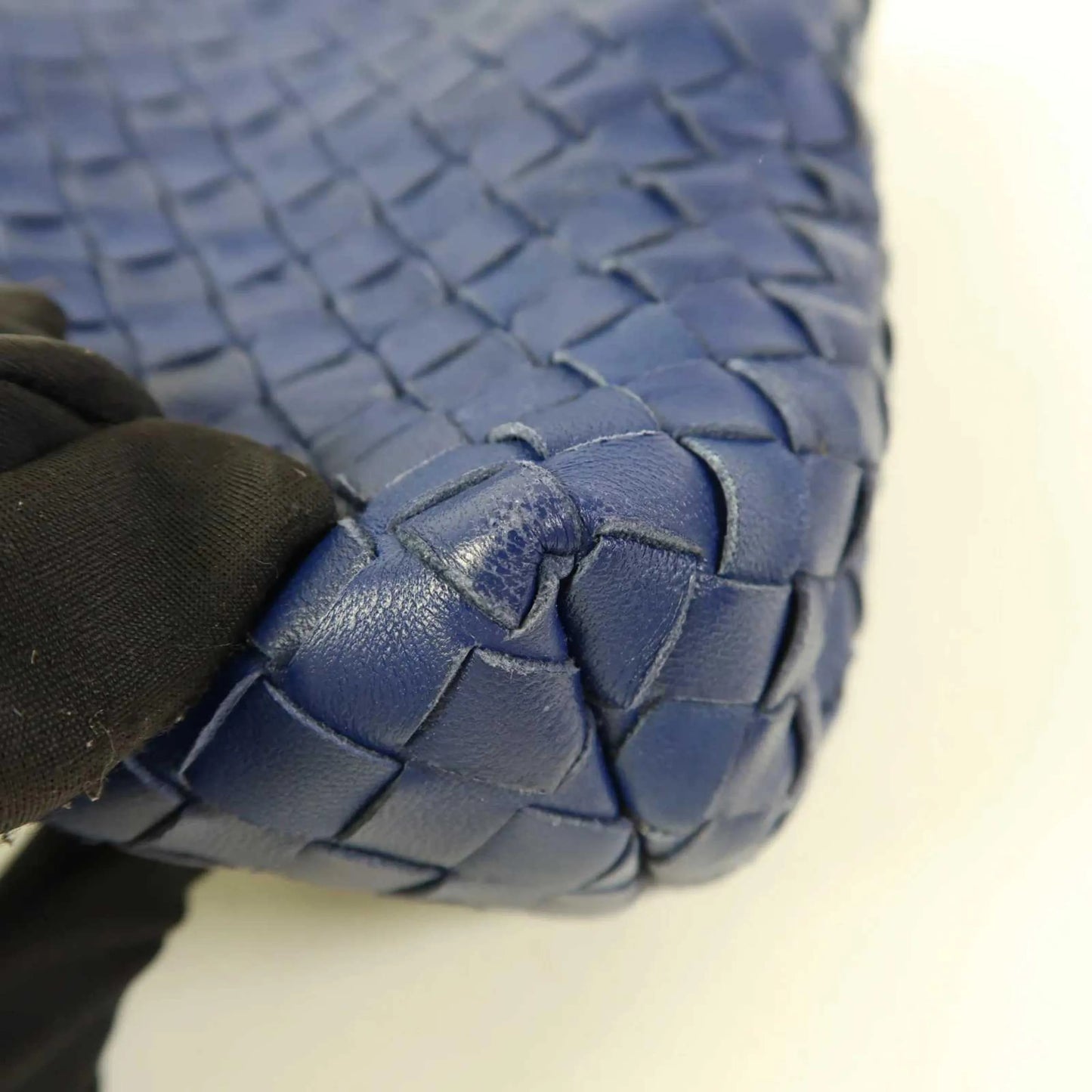 Bottega Veneta Olimpia Intrecciato Microstuds Lambskin, Blue, Leather, Handbag