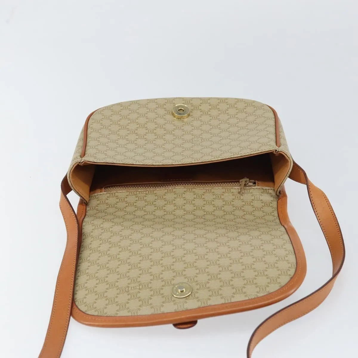 Celine Vintage Macadam Canvas and Leather, Beige, Canvas, Shoulder Bag