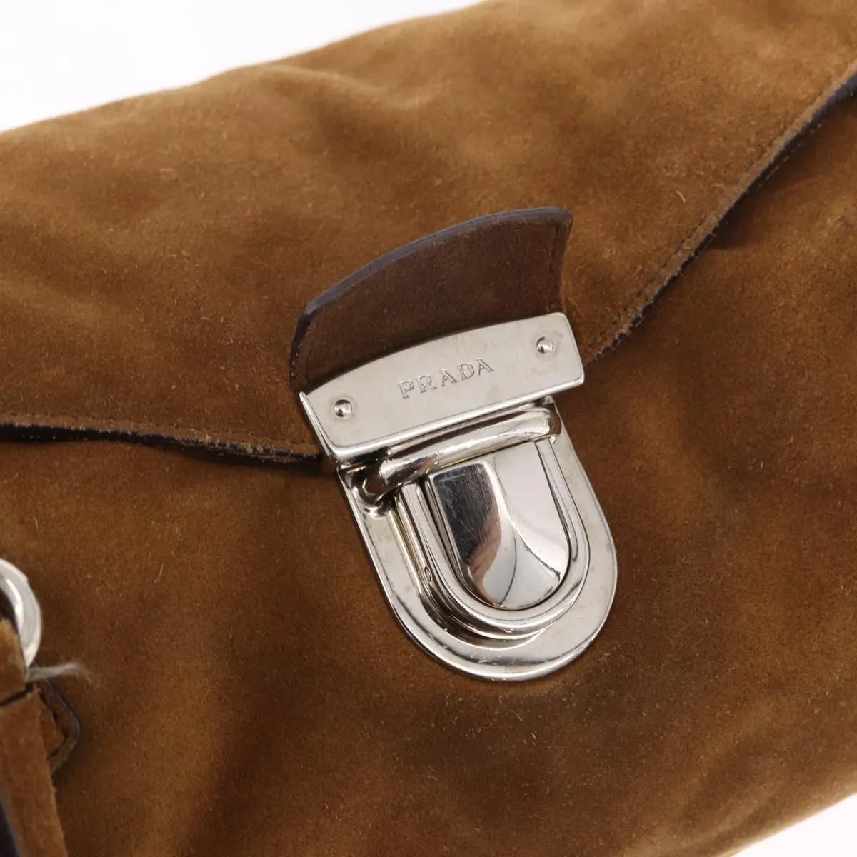 Prada Pushlock Tote Suede, Brown, Suede, Handbag