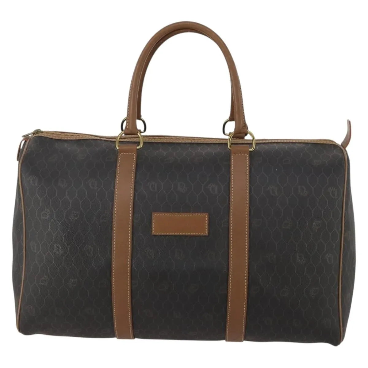 Christian Dior Vintage Honeycomb Boston Canvas and Leather, Black, Canvas, Travel Bag