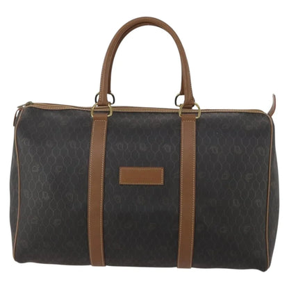 Christian Dior Vintage Honeycomb Boston Canvas and Leather, Black, Canvas, Travel Bag