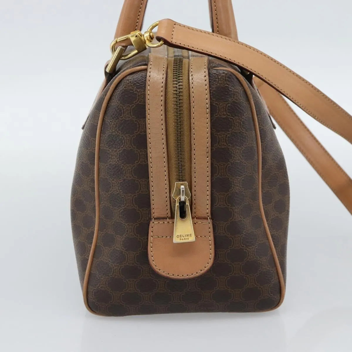 Celine Vintage Macadam Boston Canvas and Leather, Brown, PVC, Handbag