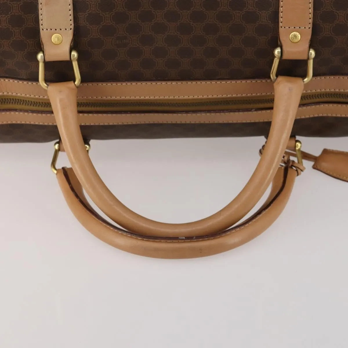 Celine Vintage Duffle Macadam Coated Canvas, Brown, Canvas, Travel Bag