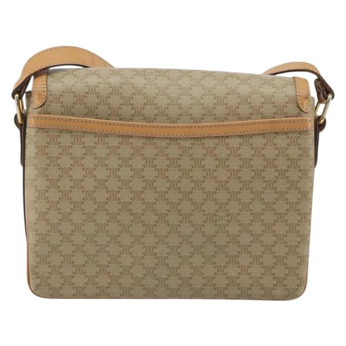 Celine Vintage Macadam Canvas and Leather, Beige, Canvas, Shoulder Bag