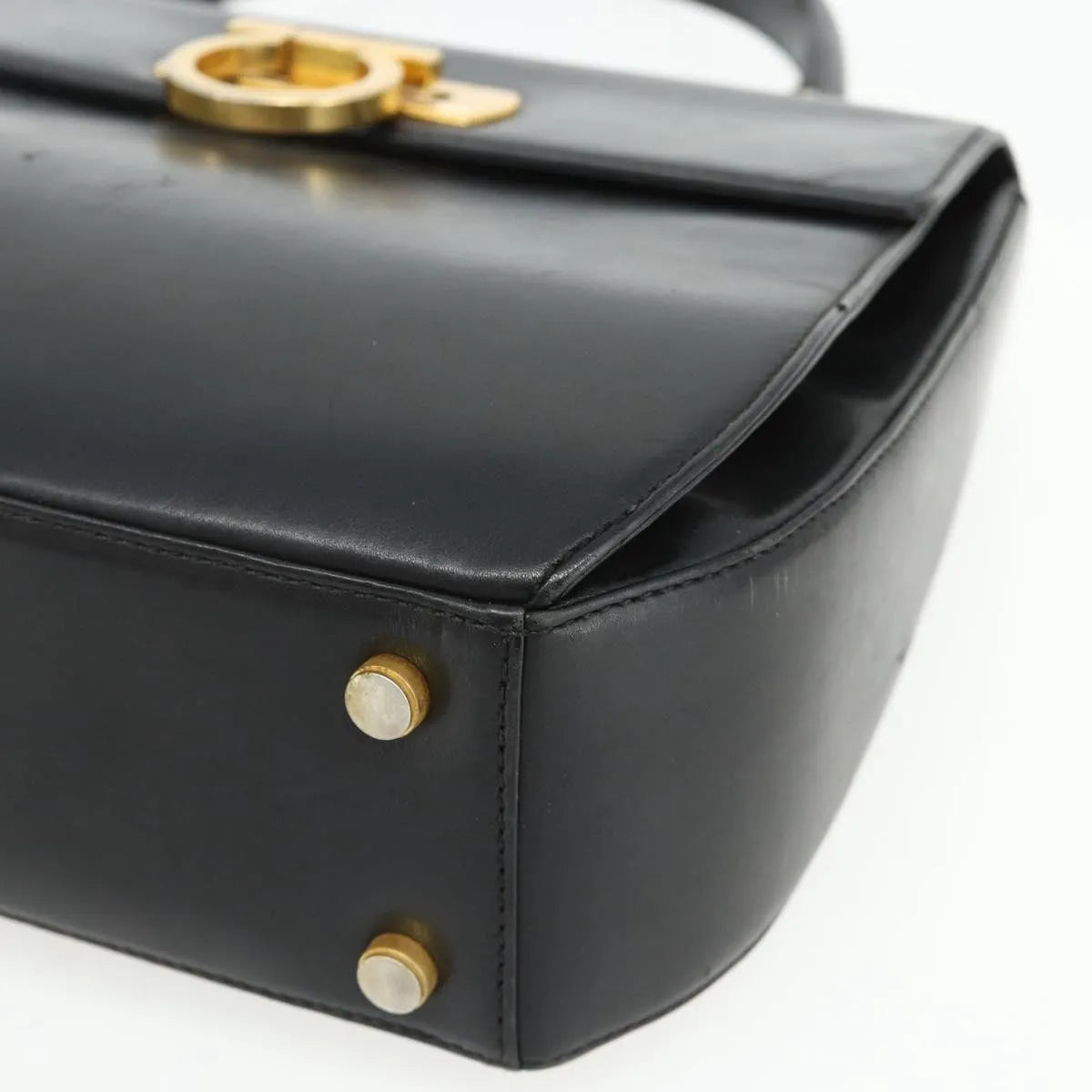 Salvatore Ferragamo Gancini Leather, Black, Leather, Handbag