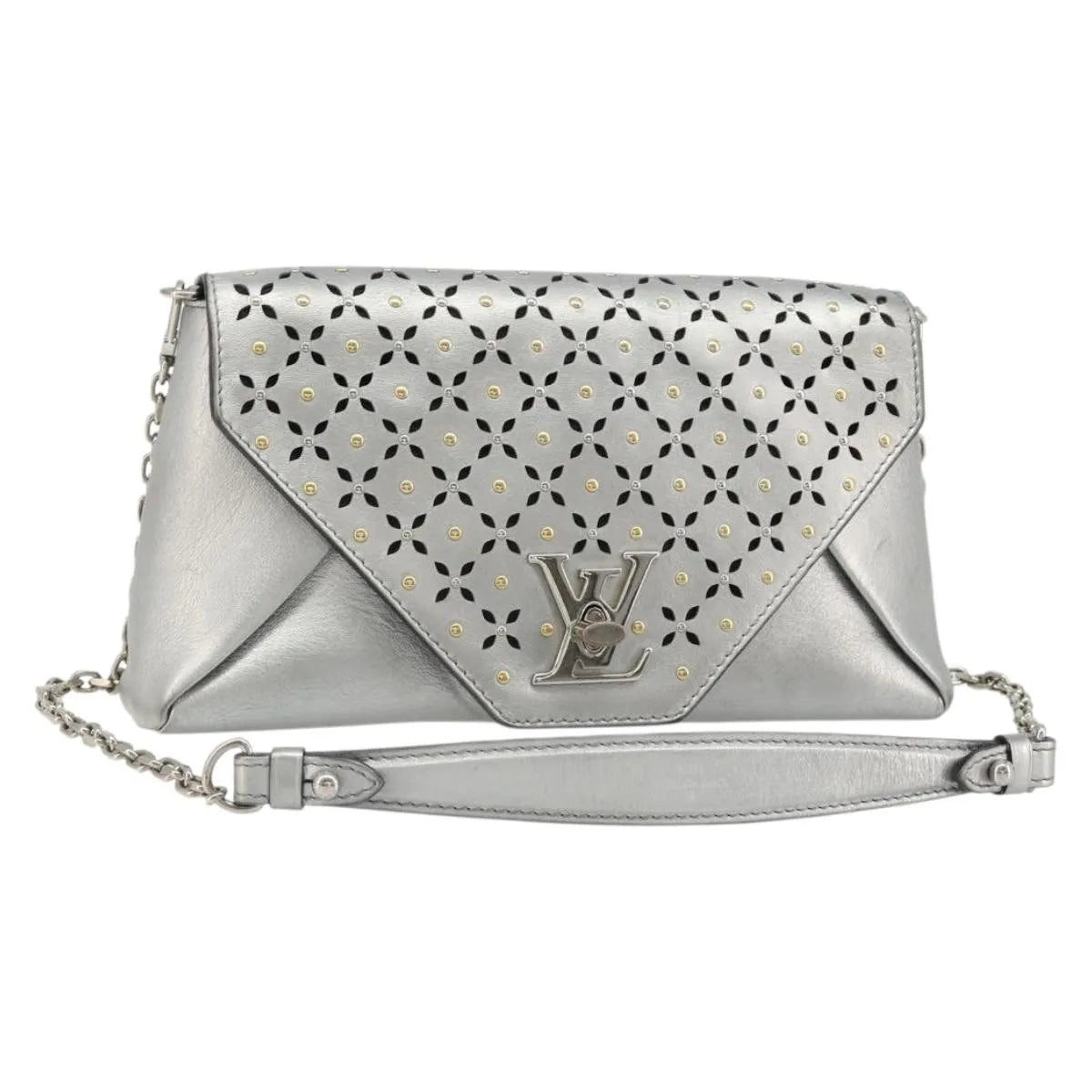 Louis Vuitton Love Note Chain Clutch Leather, Silver, Leather, Shoulder Bag