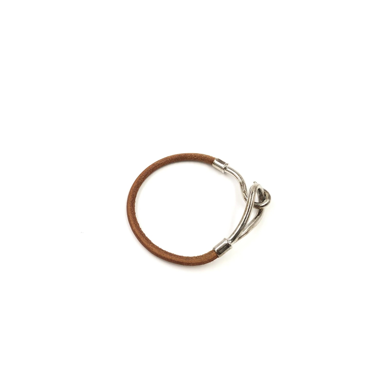 Hermes Jumbo Hook Braided Leather and Metal, Brown, Leather, Bracelet