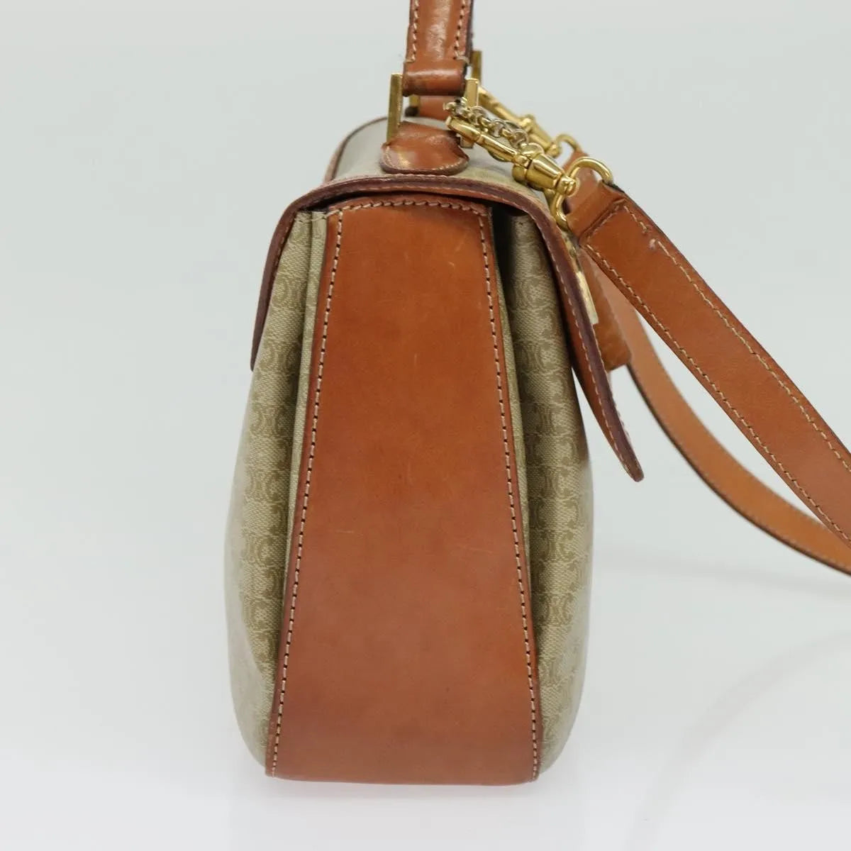 Celine Vintage Convertible Top Handle Macadam Coated Canvas, Beige, Canvas, Handbag