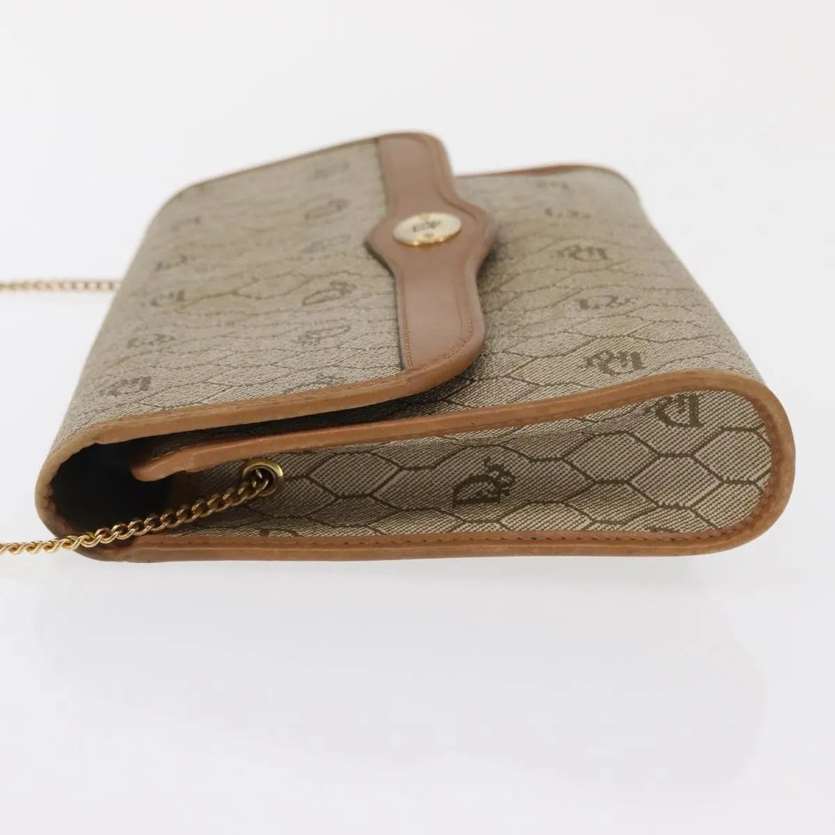 Christian Dior Vintage Honeycomb chain Canvas, Beige, Canvas, Shoulder Bag