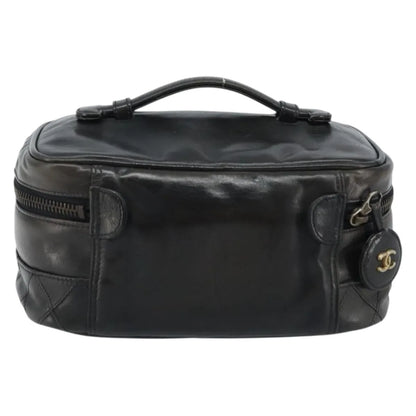 Chanel Vintage Cosmetic Case Lambskin, Black, Leather, Clutch