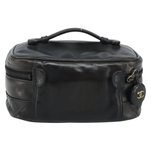 Chanel Vintage Cosmetic Case Lambskin, Black, Leather, Clutch