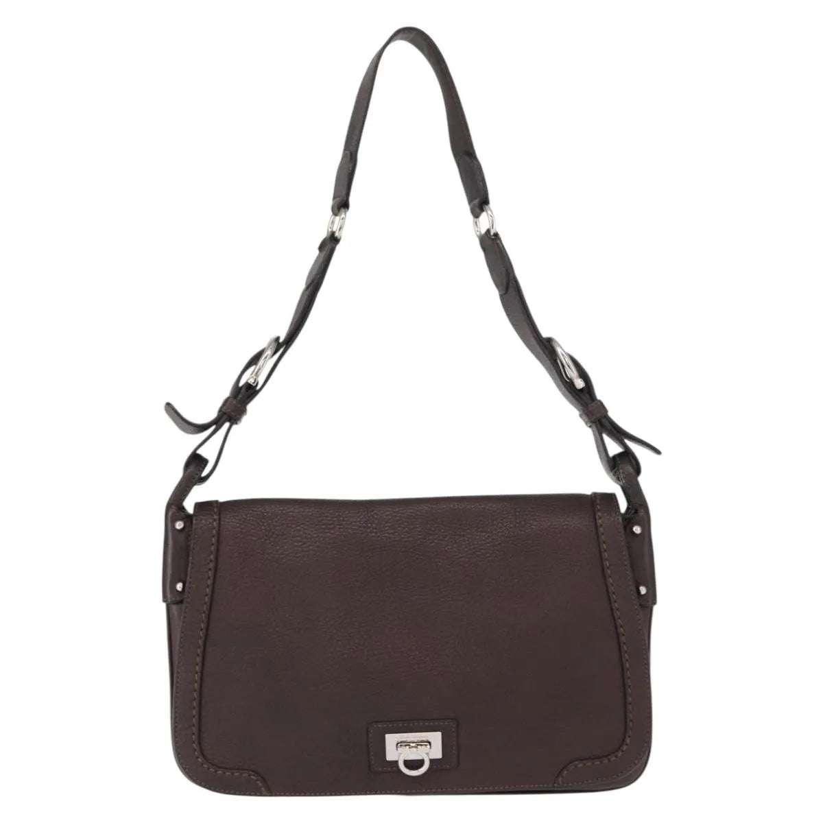 Salvatore Ferragamo Gancini Leather, Brown, Leather, Shoulder Bag