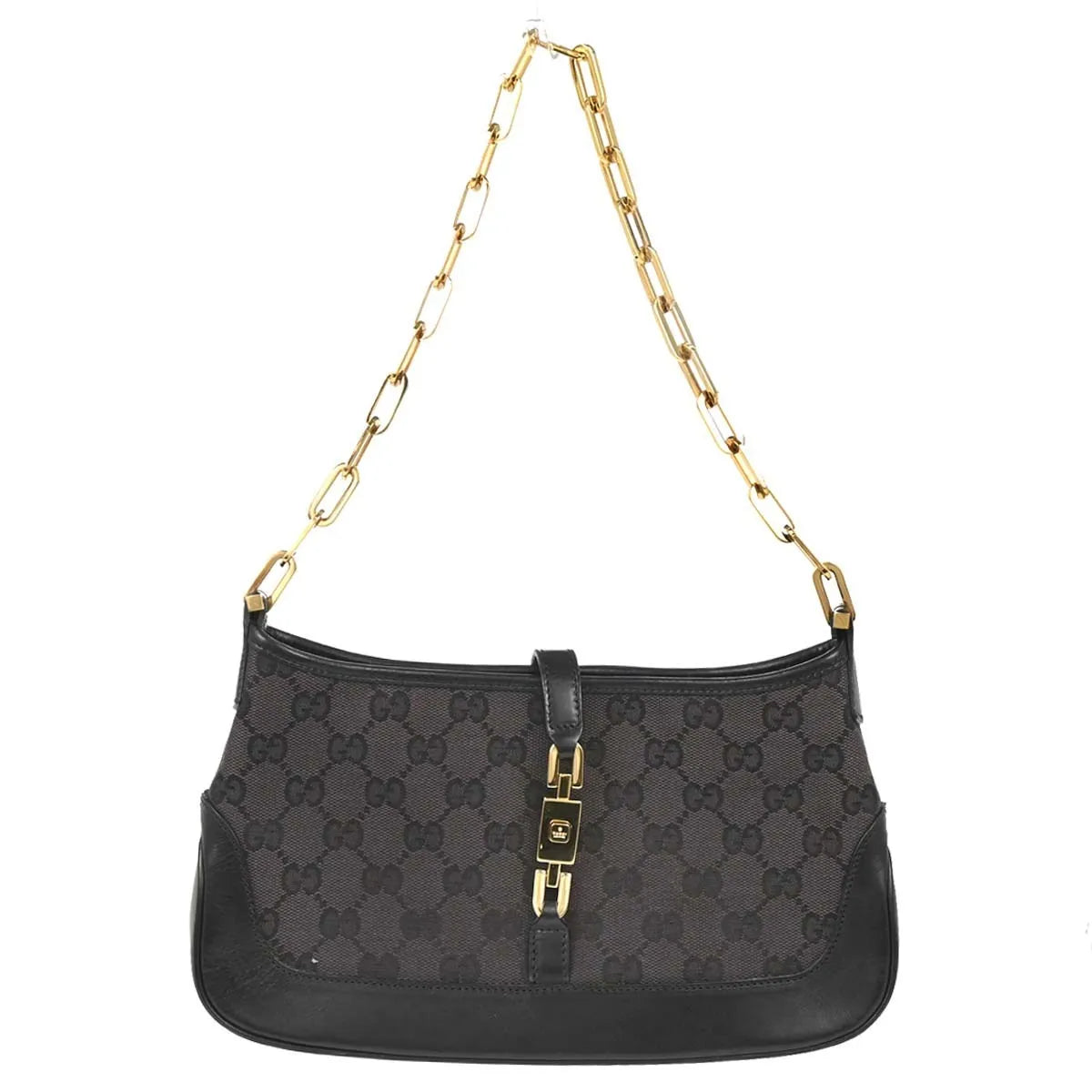 Gucci Vintage Jackie O Chain Hobo GG Canvas, Black, Canvas, Handbag