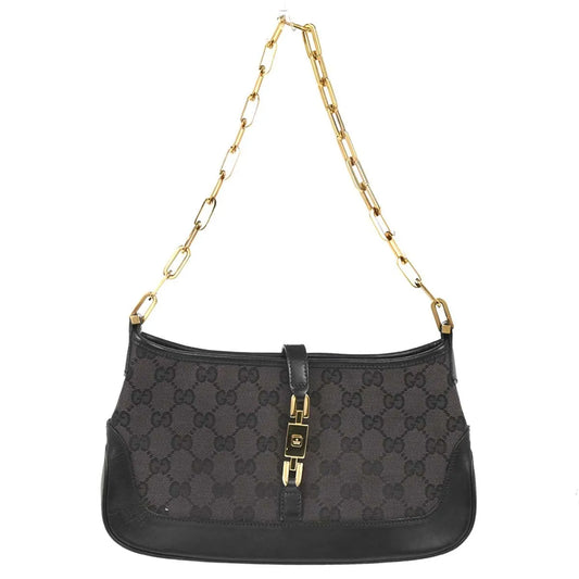 Gucci Vintage Jackie O Chain Hobo GG Canvas, Black, Canvas, Handbag