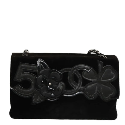 Chanel Camellia No.5 Chain Flap Velvet, Black, Velvet, Shoulder Bag