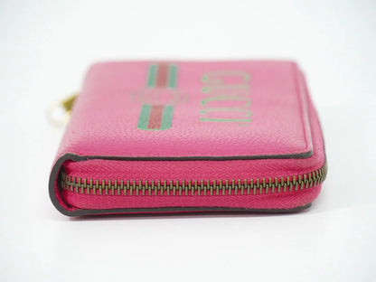 Gucci Vintage Logo Zip Around Leather, Pink, Leather, Wallet