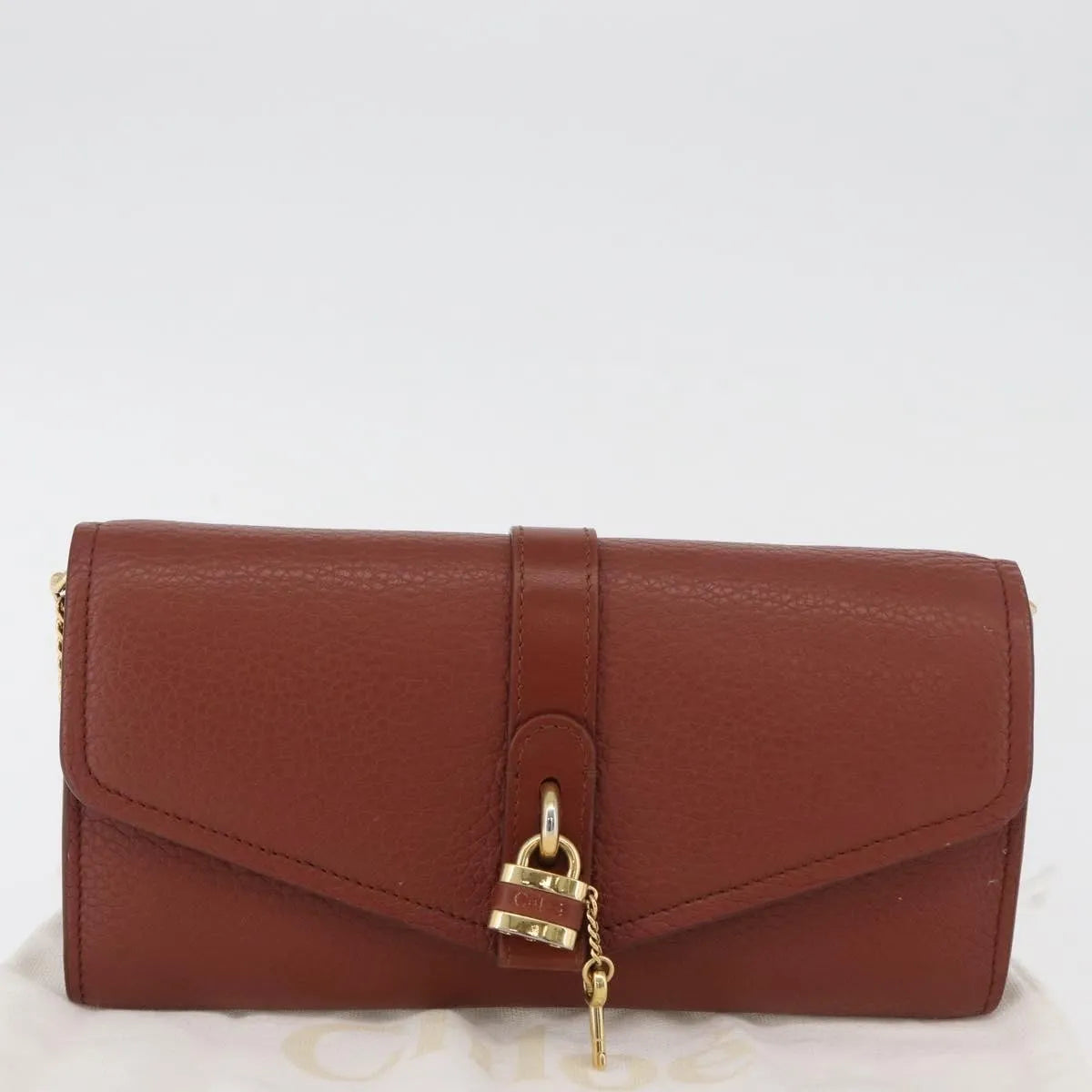 Chloe Aby Chain Leather, Brown, Leather, Shoulder Bag