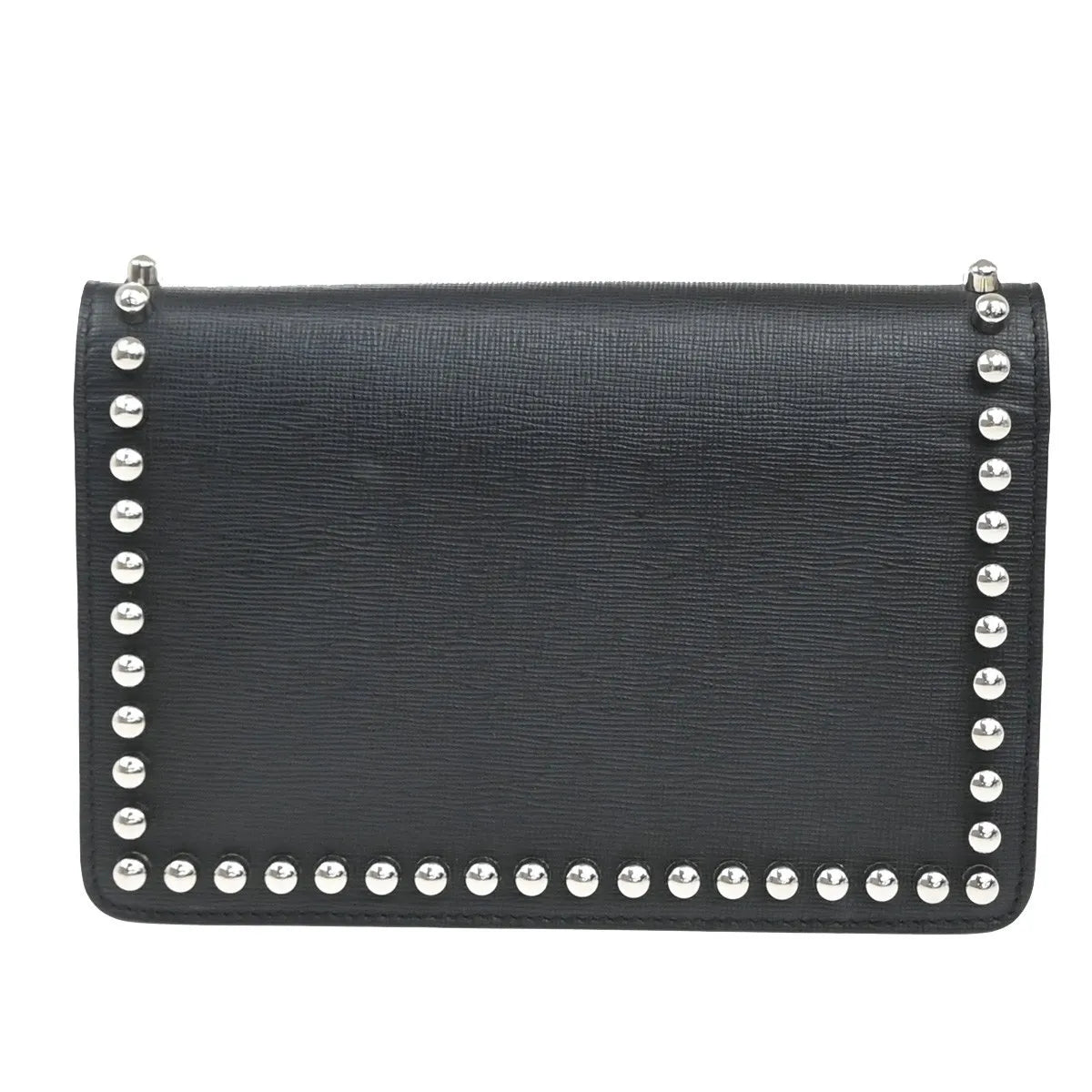 Fendi Karlito Wallet on Chain Studded Saffiano Leather, Black, Leather, Shoulder Bag