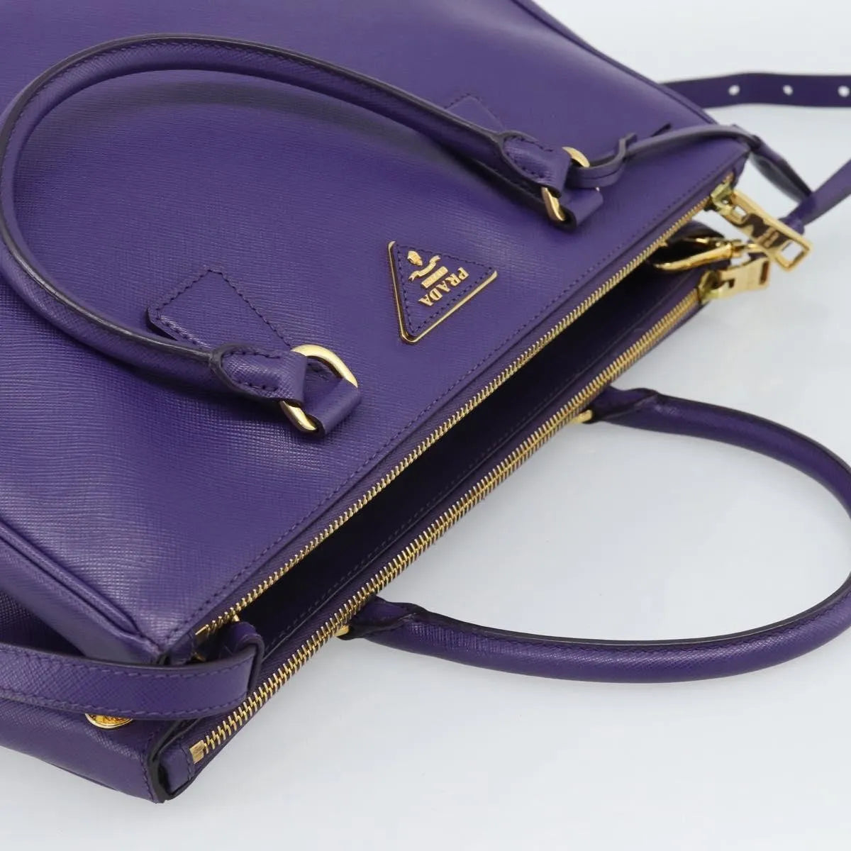 Prada Galleria Double Zip Tote Saffiano Leather, Purple, Leather, Handbag