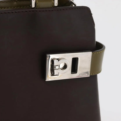 Salvatore Ferragamo Double Gancini Side Buckle Tote Patent Leather, Brown, Patent Leather, Handbag